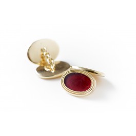 Chain cufflinks in solid gold and red enamel